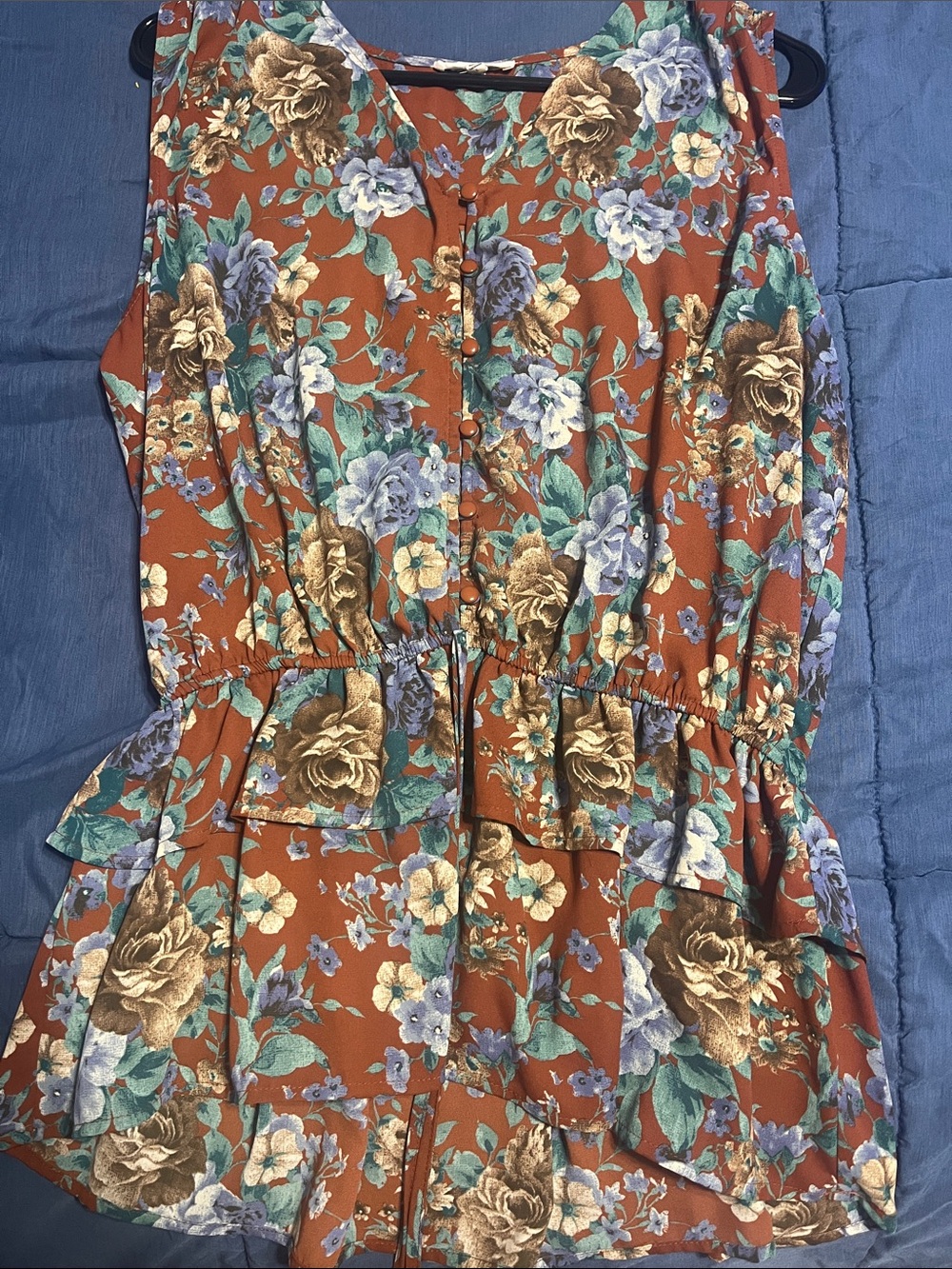 Pleione Rust Floral V-Neck Sleeveless Tunic
